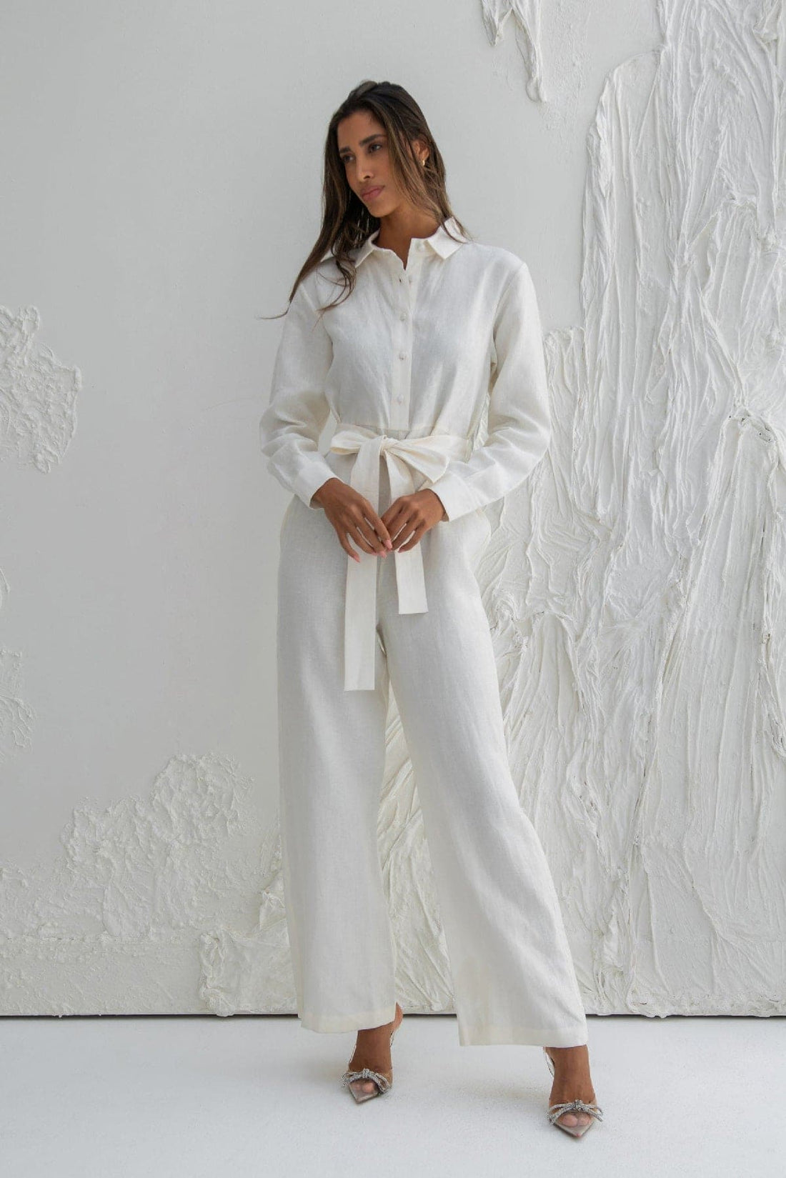 White Linen Long Sleeve Serena Jumpsuit