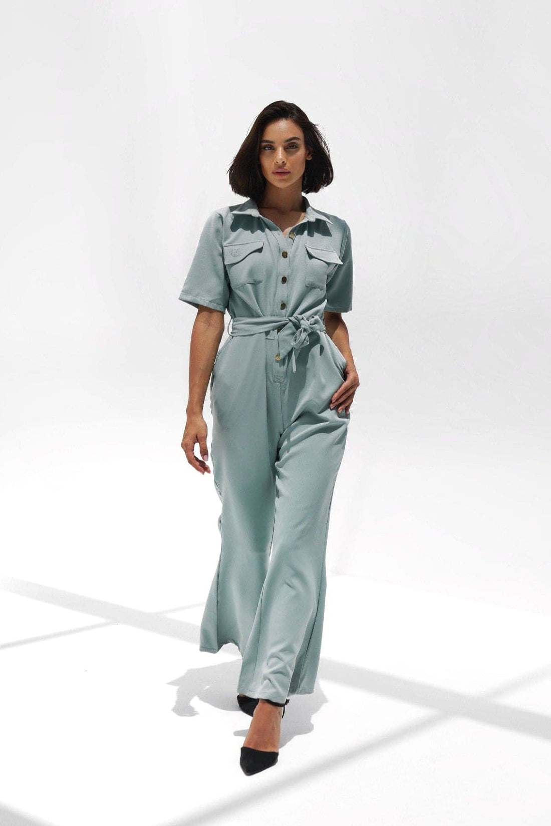 Button Down, Flared Pants Unique Andrea Boilersuit