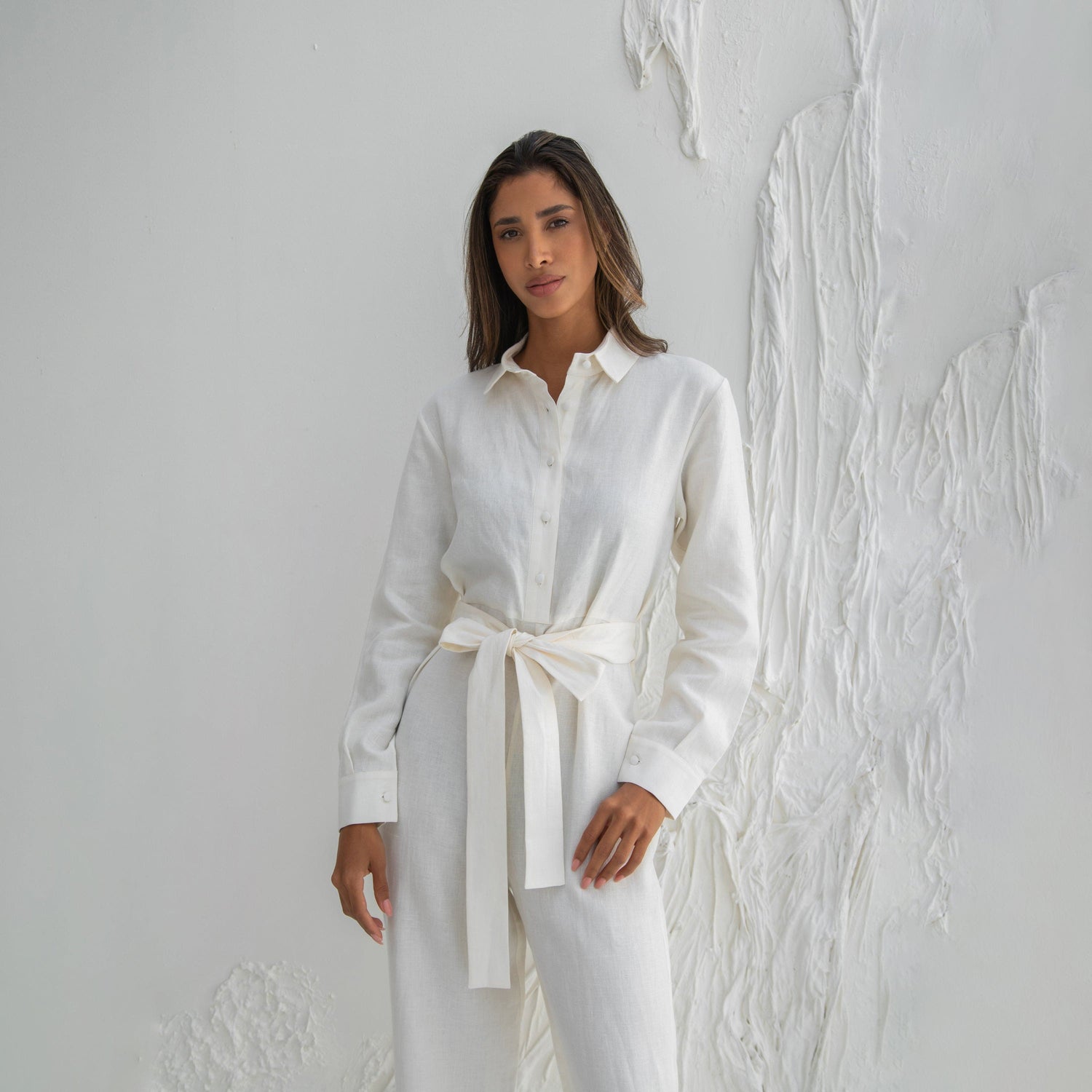 White Linen Long Sleeve Serena Jumpsuit