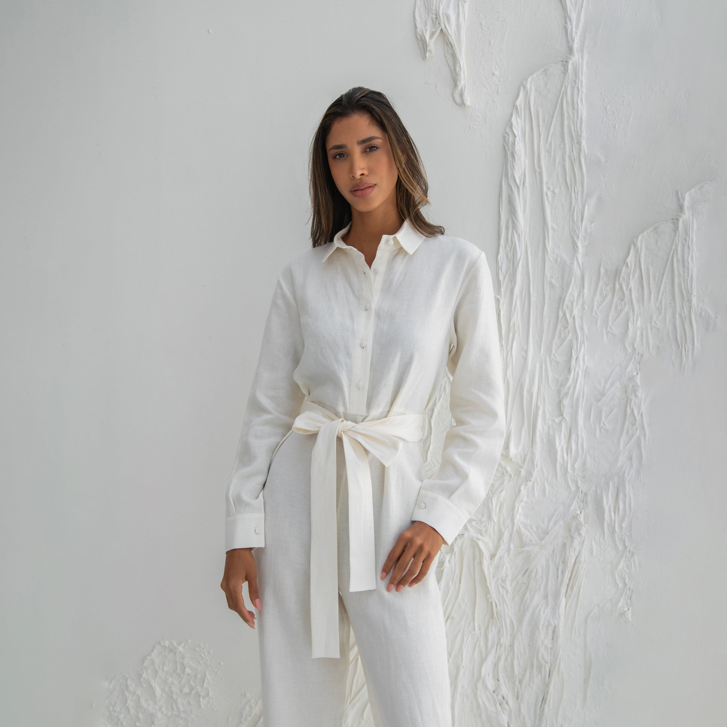 White Linen Long Sleeve Serena Jumpsuit