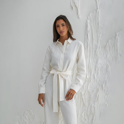 White Linen Long Sleeve Serena Jumpsuit