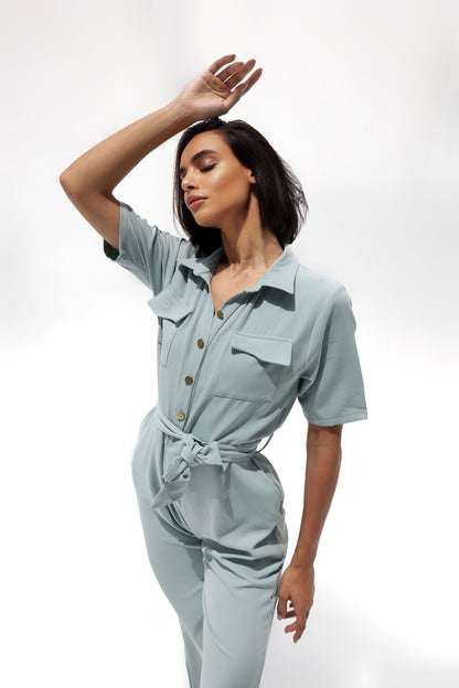 Button Down, Flared Pants Unique Andrea Boilersuit