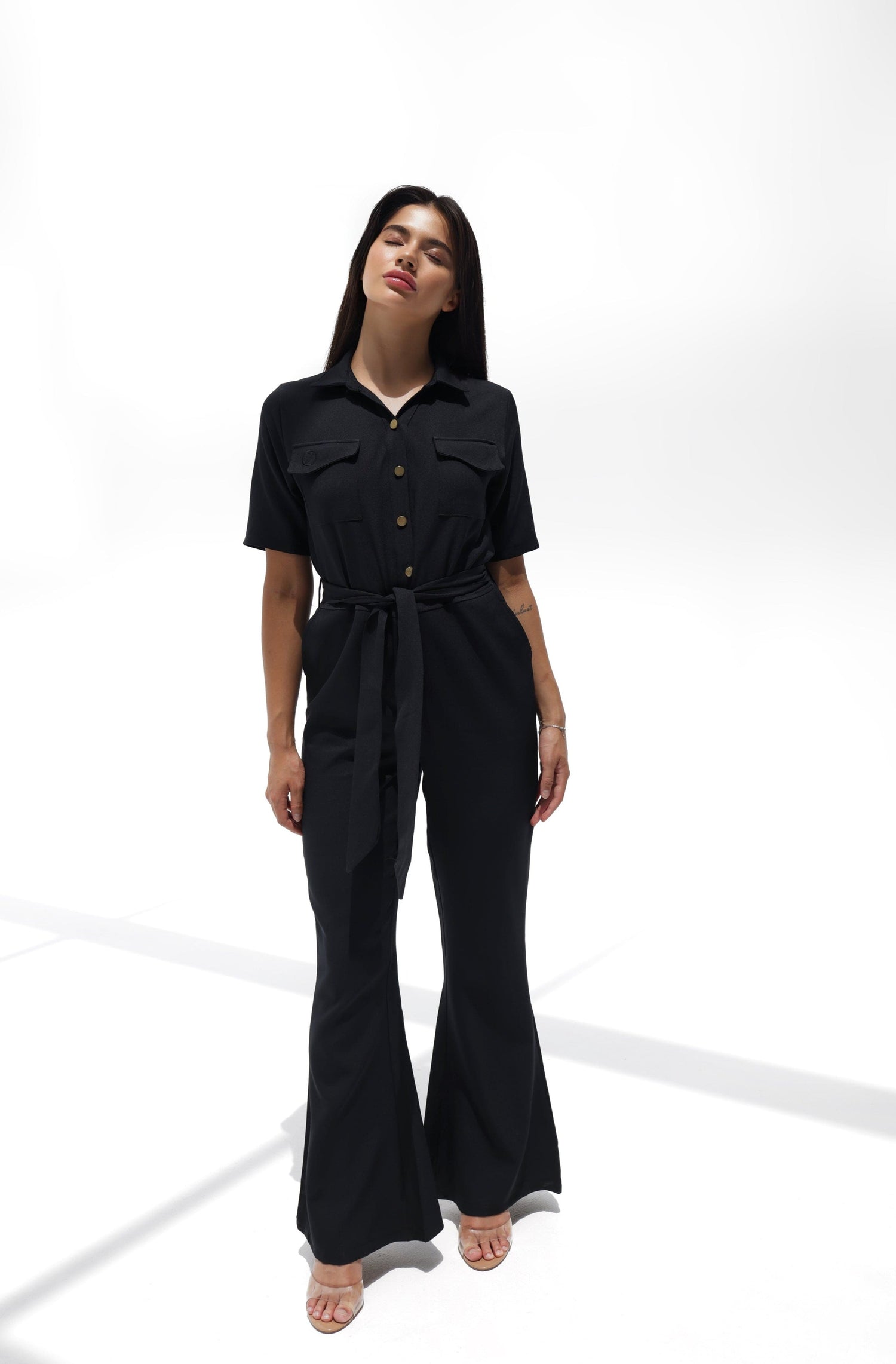 Button Down, Flared Pants Unique Andrea Boilersuit
