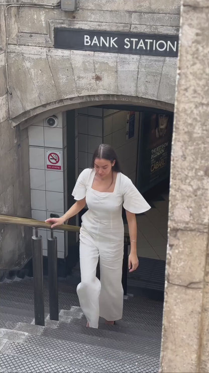 White Linen Clara Jumpsuit with Sweetheart Neckline